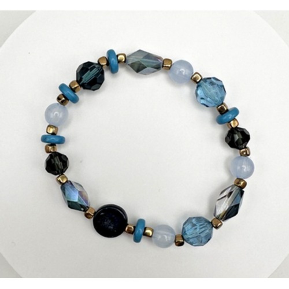 Vintage 90s Gold Tone Stone Beaded Bracelet Women's Classic Fashion Jewelry